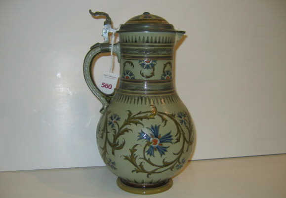 Appraisal: METTLACH LITER BEER STEIN No with colorful floral decoration on