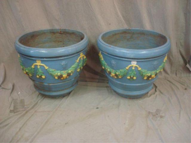 Appraisal: Pair of Blue Decorated Planters As is From a Westchester