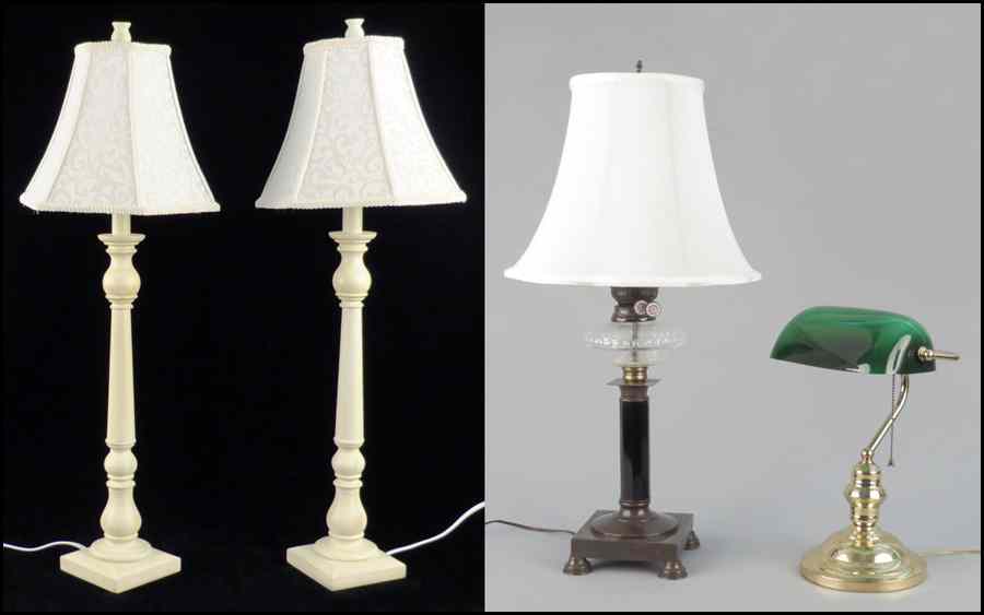 Appraisal: PAIR OF PAINTED TURNED WOOD TABLE LAMPS Together with a