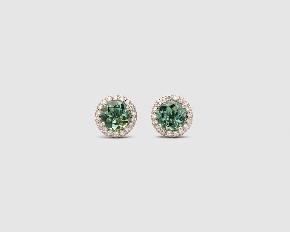 Appraisal: Platinum Tourmaline and Diamond Stud Earrings Platinum Tourmaline and Diamond