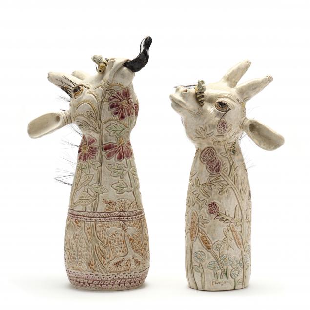 Appraisal: AMY MORGAN AMERICAN TH- ST CENTURY TWO CERAMIC GIRAFFES Contemporary