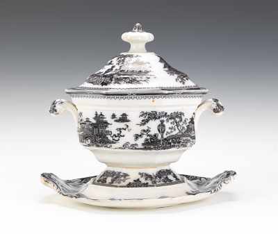 Appraisal: W Adams Son Ironstsone Tureen with Underplate Unusual octagonal shape