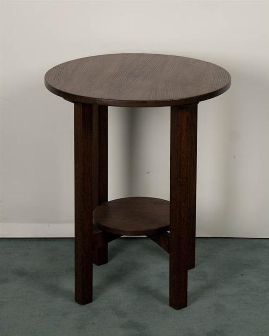 Appraisal: Arts Crafts Round Oak Table with lower shelf partial paper