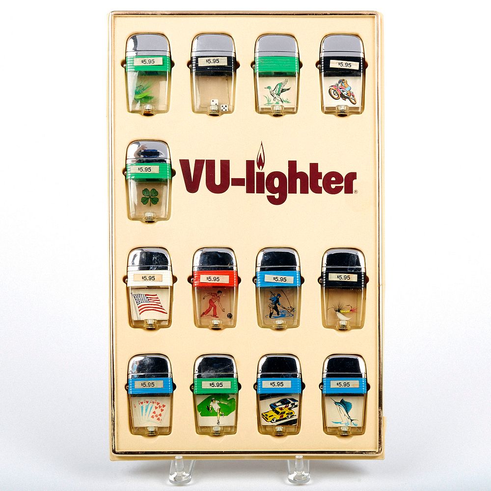 Appraisal: Grp Lighters in VU Lighters Display Tray Group of thirteen