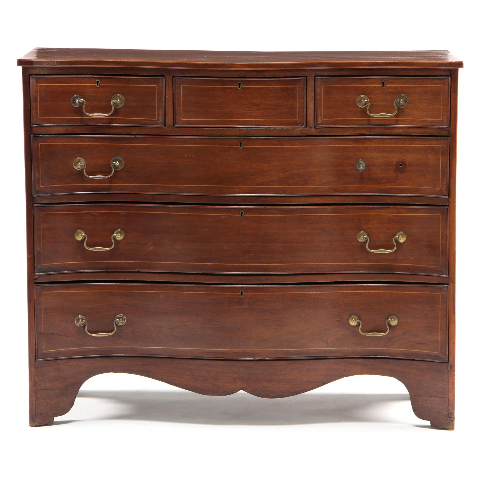 Appraisal: George III Inlaid Serpentine Front Chest of Drawers late th