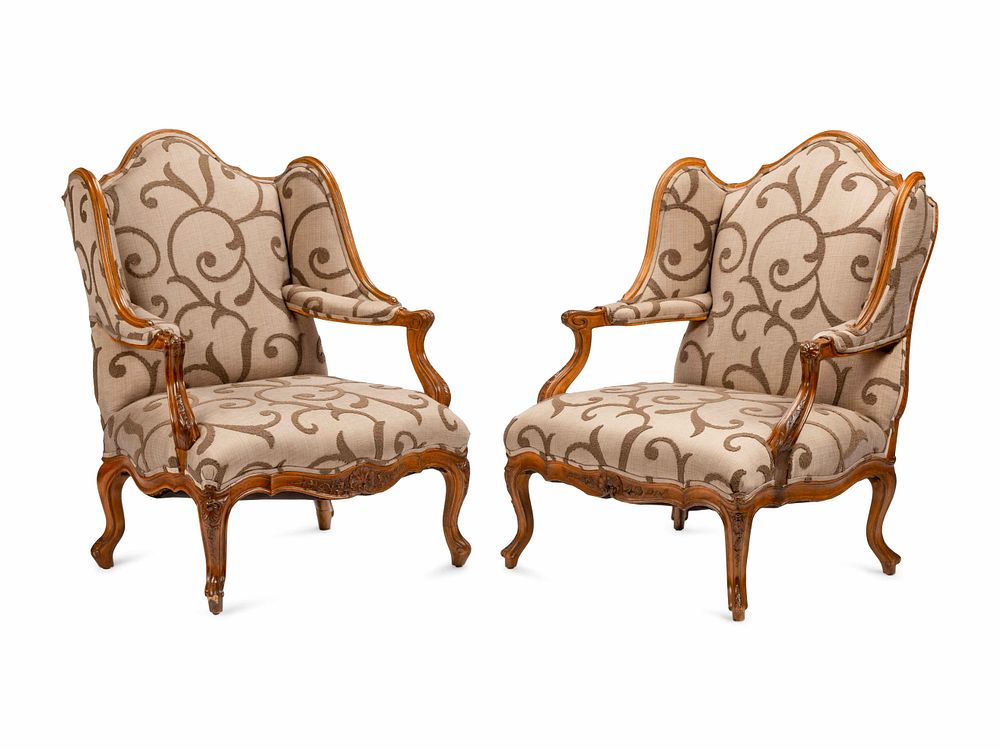 Appraisal: A Near Pair of Regence Style Beechwood Bergeres A Near