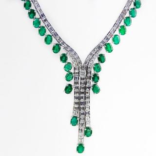 Appraisal: Contemporary Approx Carat Oval Cut Emerald Carat Baguette and Round