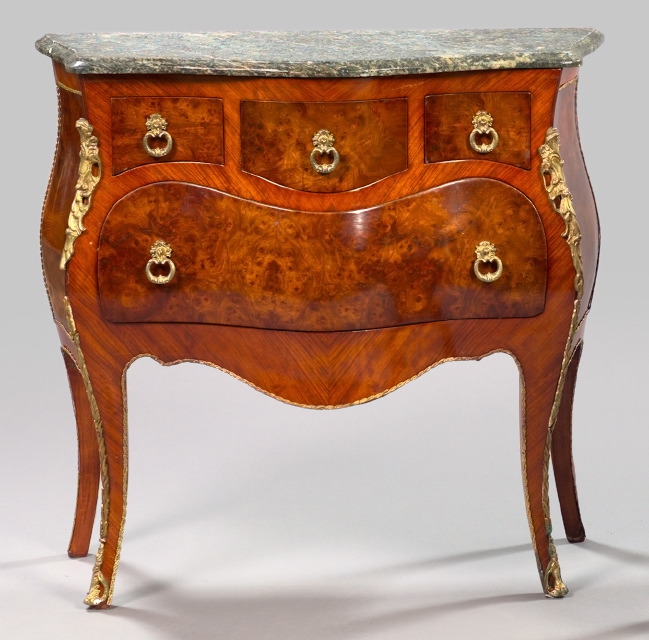 Appraisal: French Gilt-Brass-Mounted Kingwood Burlwood Vernis Martin and Marble-Top Dwarf Commode