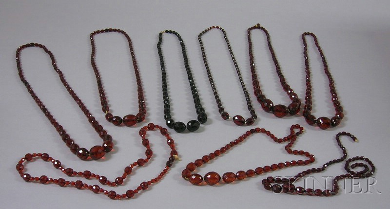 Appraisal: Group of Faceted Amber Bead Necklaces No large apparent chips