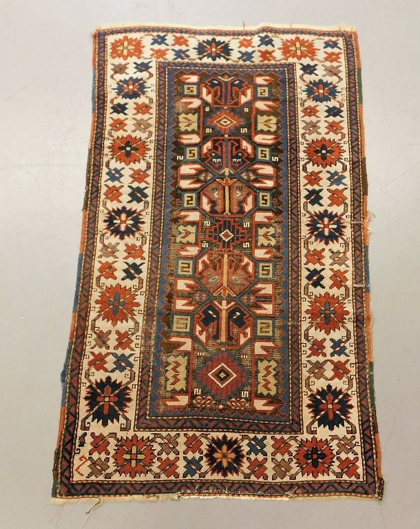 Appraisal: Antique Geometric Kazak Carpet Middle East Circa Blue red tan