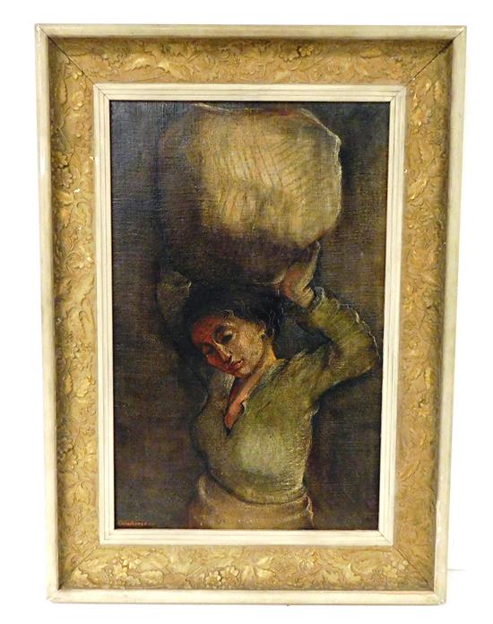 Appraisal: Dan Calabrese American - Peasant Woman oil on canvas depicting