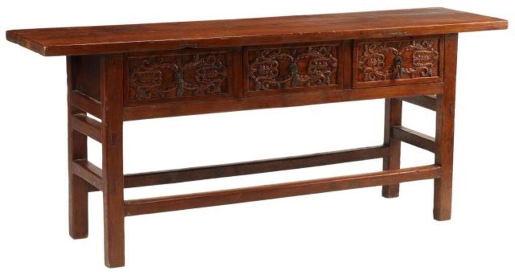 Appraisal: Baroque style console table with three drawers approx h l