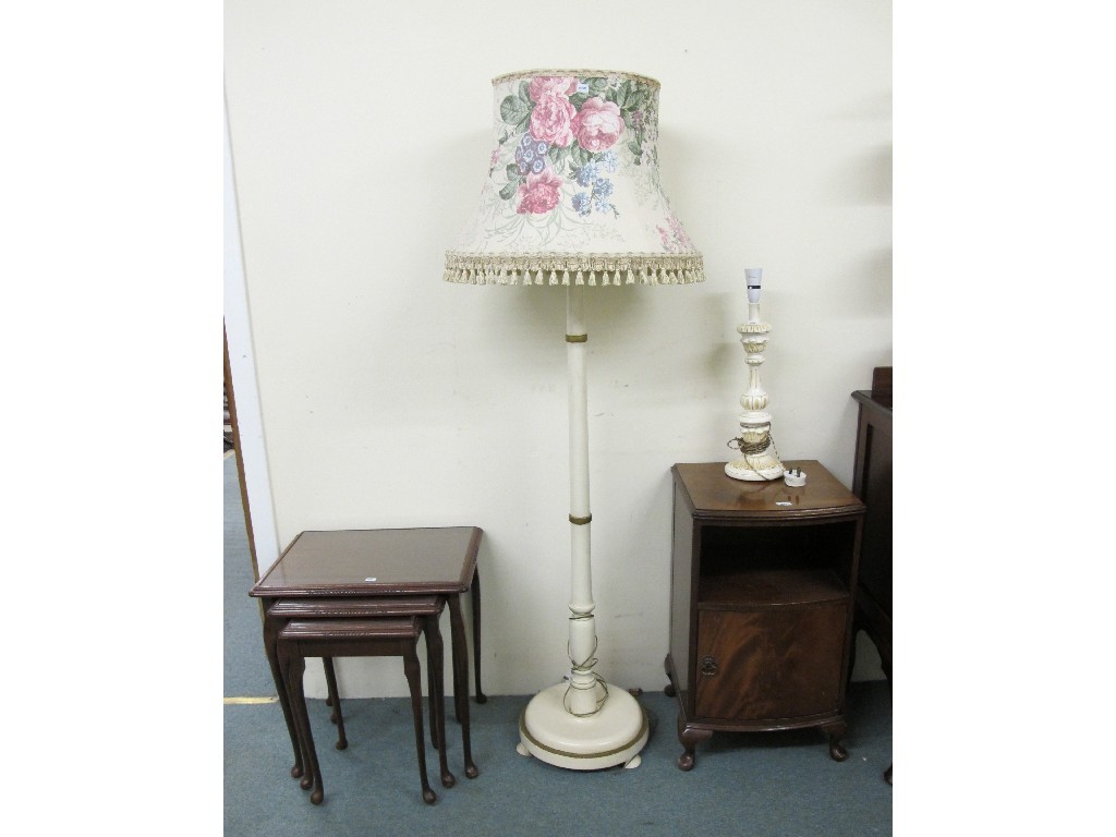 Appraisal: Bedside cabinet floor lamp with shade nest of tables table