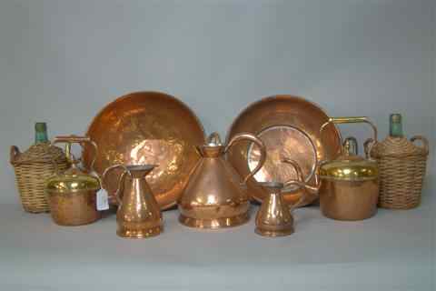 Appraisal: SEVEN COPPER PIECES Including three graduated haystack measures two copper