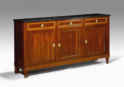 Appraisal: Directoire style mahogany sideboard The rectangular black veined marble top