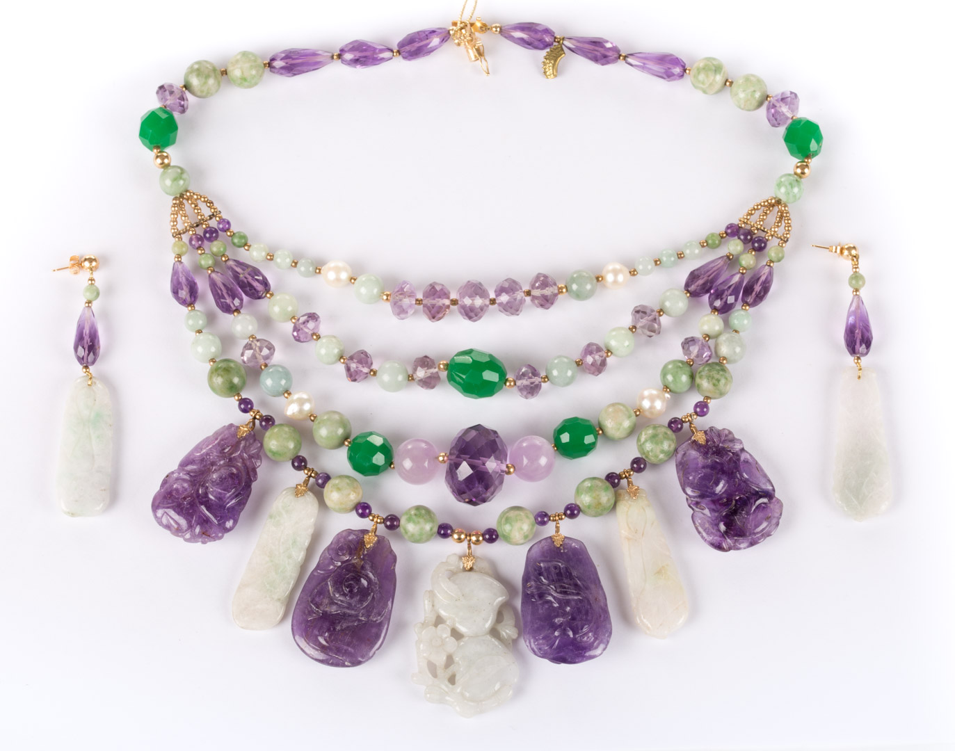 Appraisal: A Jade Amethyst Suite by Suzanne Miller a bib necklace