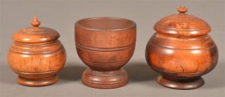 Appraisal: Three Pieces of th Century Turned Wood Two covered peaseware