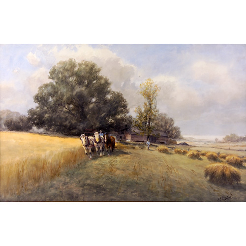 Appraisal: Frank F English American - Wagon with Three-Horse Team watercolor