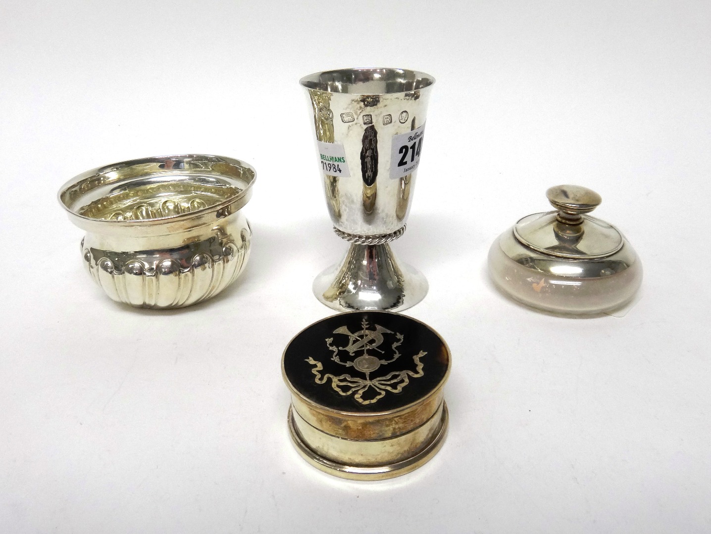 Appraisal: Silver and silver mounted wares comprising a goblet engraved to