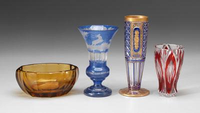 Appraisal: Four pieces glass intaglio cut vase with cobalt and gilt