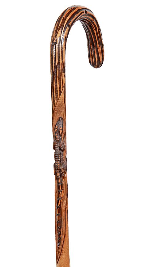 Appraisal: Alligator Folk Cane Ca - A one piece carved crook