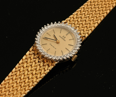 Appraisal: A Ladies Omega diamond wristwatch Circa Manual wind movement fully