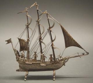 Appraisal: Dutch Silver ship A circa Dutch Silver three-masted Ship Featuring