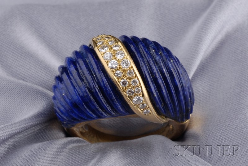 Appraisal: kt Gold Lapis and Diamond Ring France designed as a