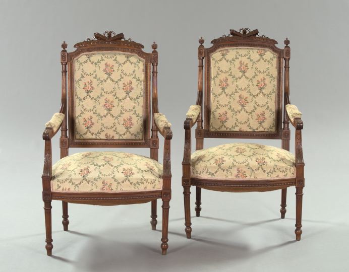 Appraisal: Pair of Napoleon III Fruitwood Fauteuils early th century in