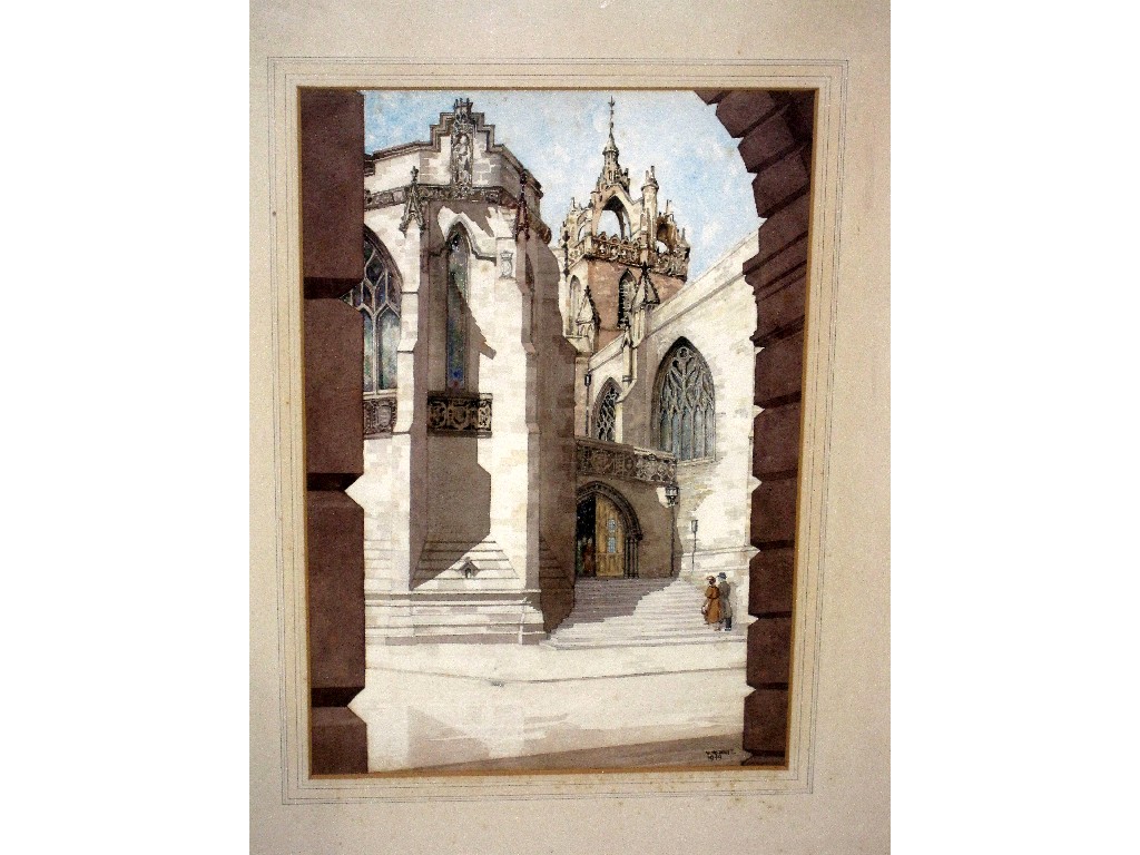 Appraisal: W R WATT Watercolour 'St Giles Cathedral Edinburgh' signed and