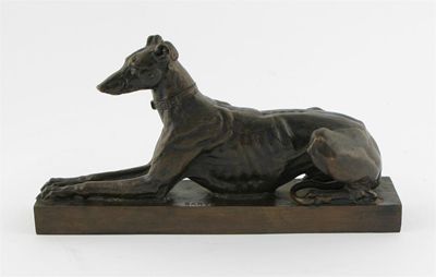 Appraisal: Antione-Louis Barye French - Reclining greyhound signed Barye and stamped