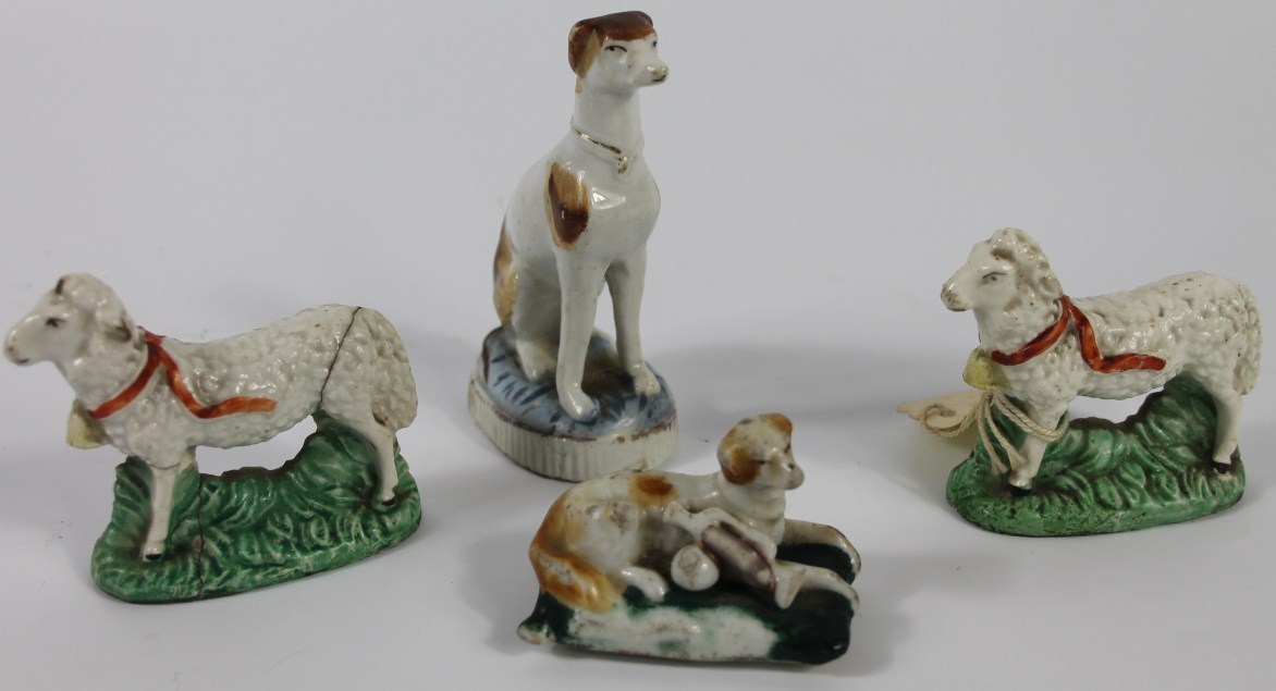 Appraisal: A group of thC porcelain animals comprising two sheep seated