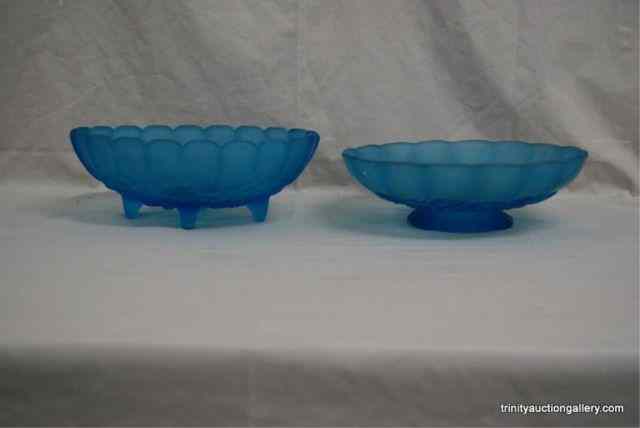 Appraisal: Blue Satin Glass Fruits Pattern BowlsThis is for similar vintage