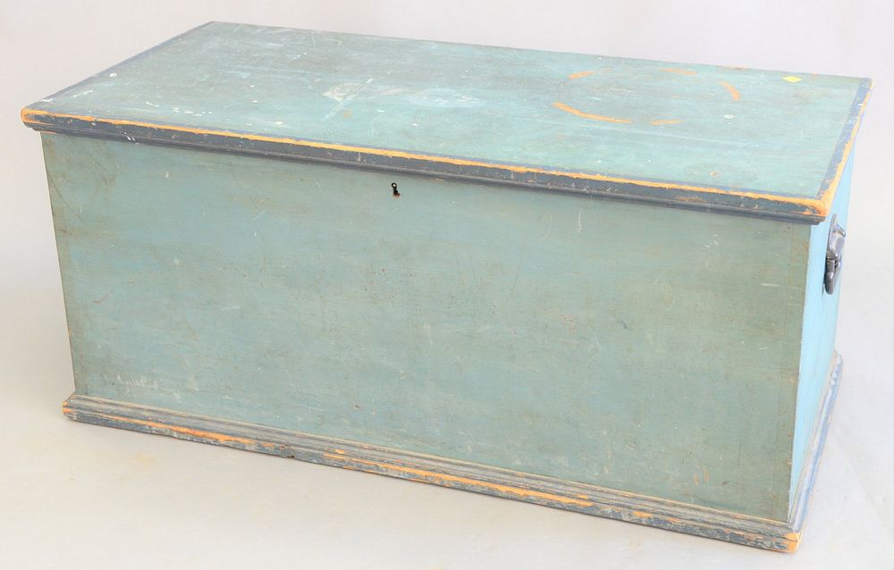 Appraisal: Primitive lift top chest in blue paint with dovetailed corners