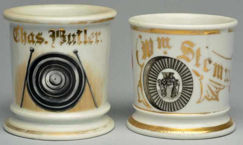 Appraisal: Lot of Shaving Mugs Includes one drummer's mug with a