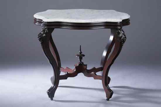 Appraisal: AMERICAN ROCOCO REVIVAL CARVED MAHOGANY AND MARBLE-TOP CENTER TABLE th