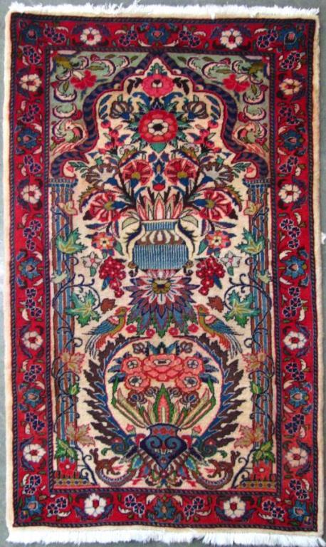 Appraisal: Handmade Oriental Prayer Rug traditional figural and floral decoration tan