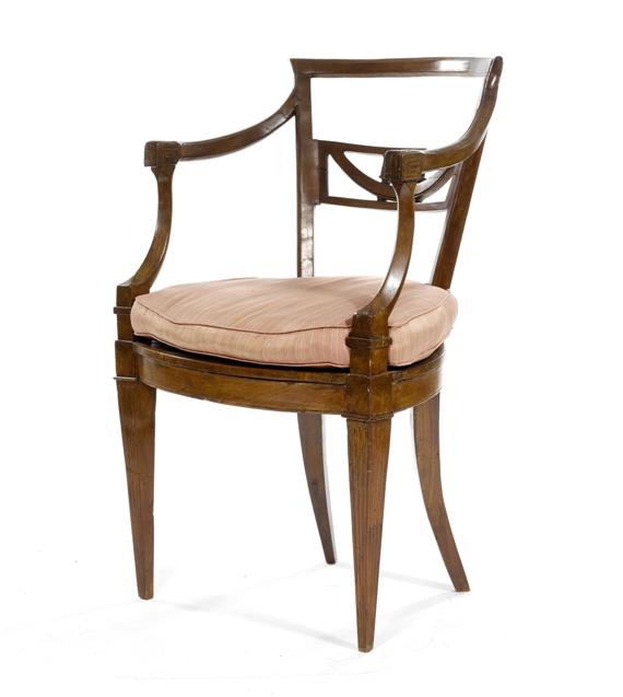 Appraisal: AN ARMCHAIR Louis XVI Piedmont Carved mahogany Pink seat cushions