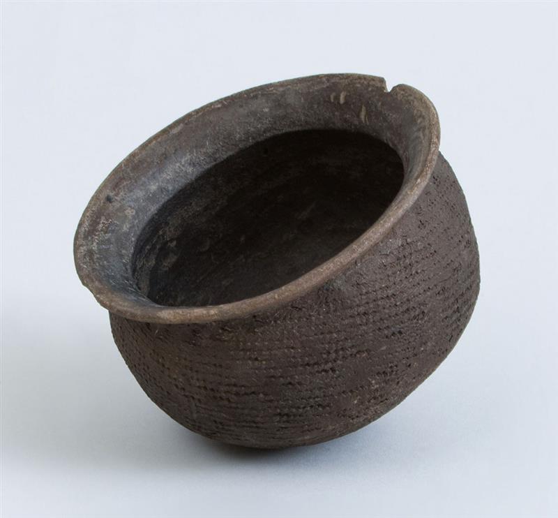 Appraisal: NEOLITHIC GRAY POTTERY VESSEL x in diam Property from the