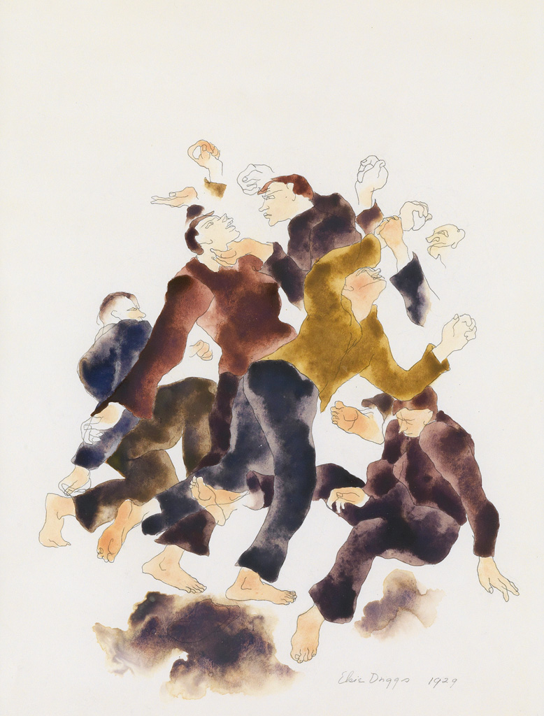 Appraisal: ELSIE DRIGGS Figures Fighting The Mob Watercolor and pencil on