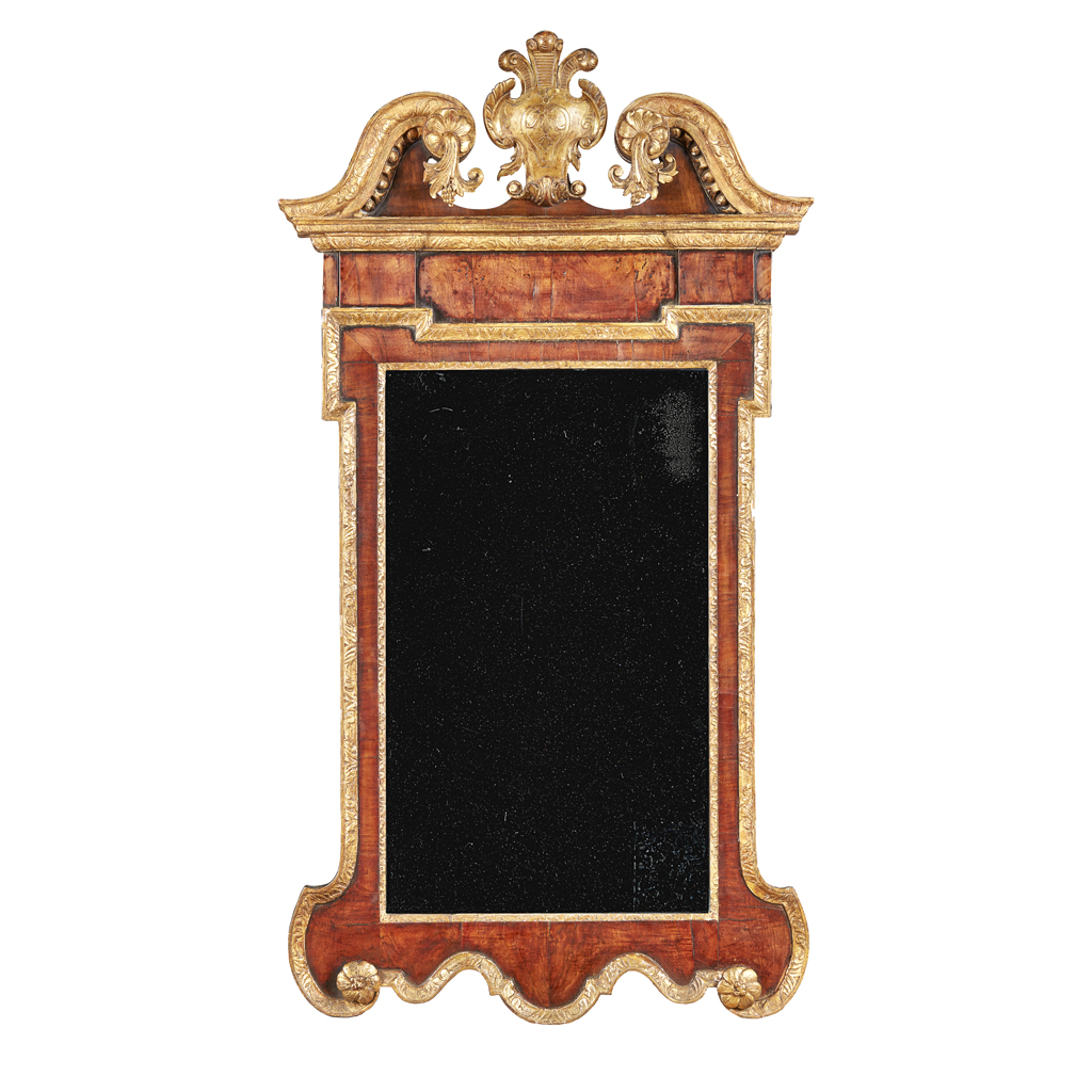 Appraisal: GEORGE III WALNUT AND GILT GESSO MIRROR TH CENTURY the