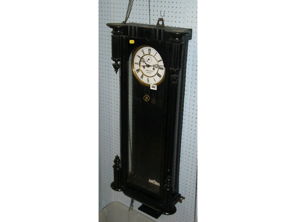 Appraisal: Ebonised two train Vienna regulator the white dial with subsidiary