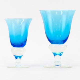 Appraisal: Grouping of Eleven Mid Century Blue to Clear Crystal Stemware