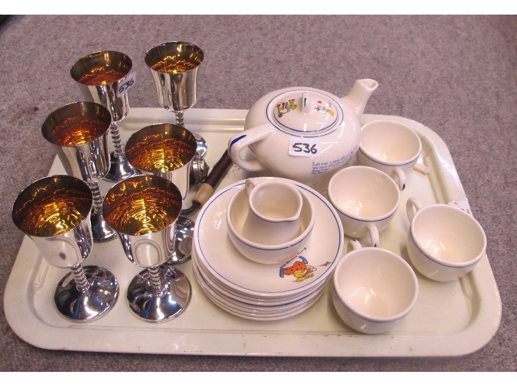 Appraisal: Royal Cauldon nursery teaset six EP goblets and two pipes