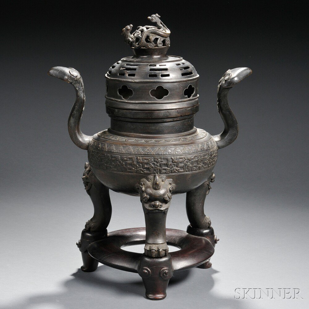 Appraisal: Bronze Censer China th century or earlier supported by three