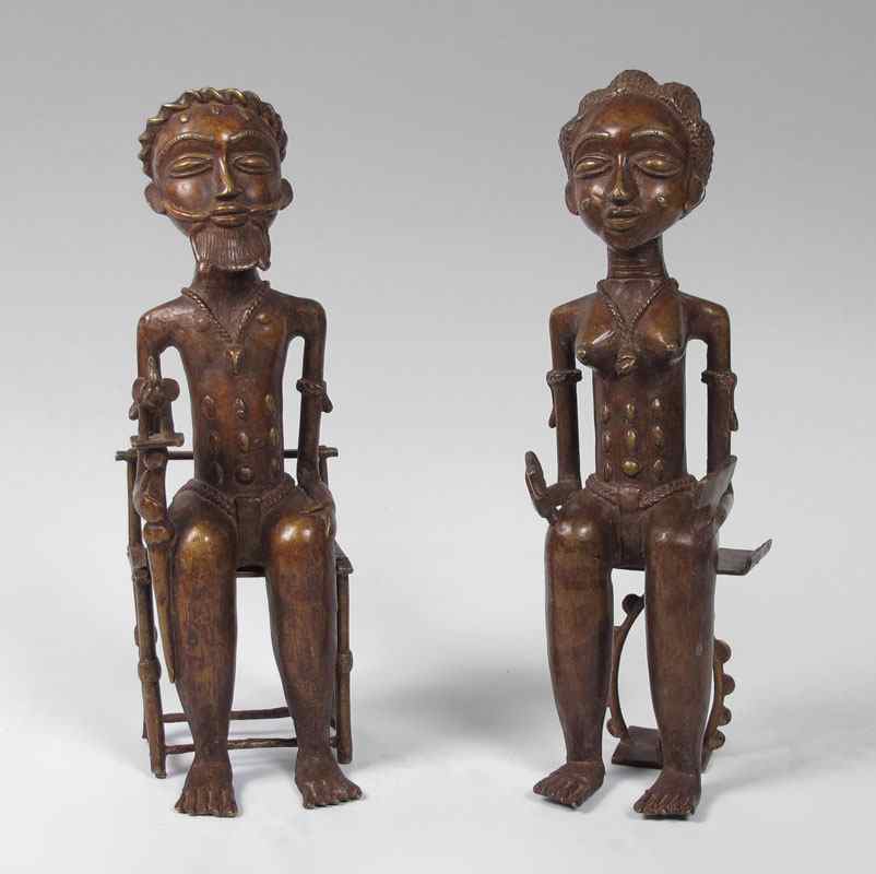 Appraisal: BAULE AFRICAN CAST METAL KING AND BRIDE SCULPTURE ''h x