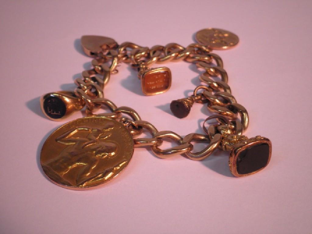 Appraisal: A heavy curb link bracelet with attached charms ct gold