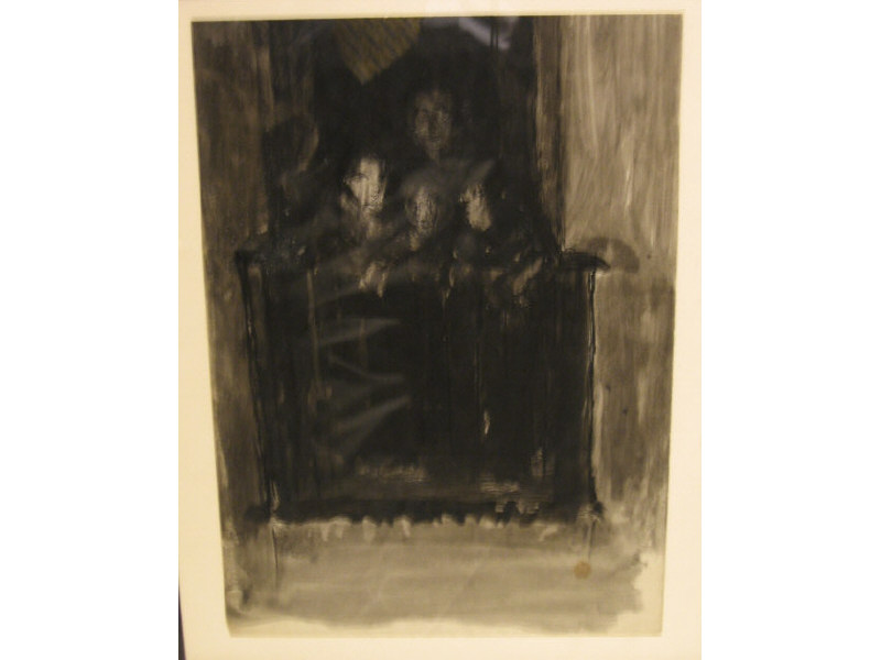 Appraisal: MARJORIE ORGAN AMERICAN - FIGURES IN A DOORWAY pen ink