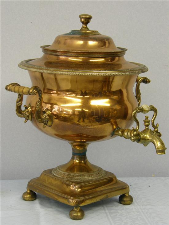 Appraisal: Copper and brass samovar th century with scrolling metal and