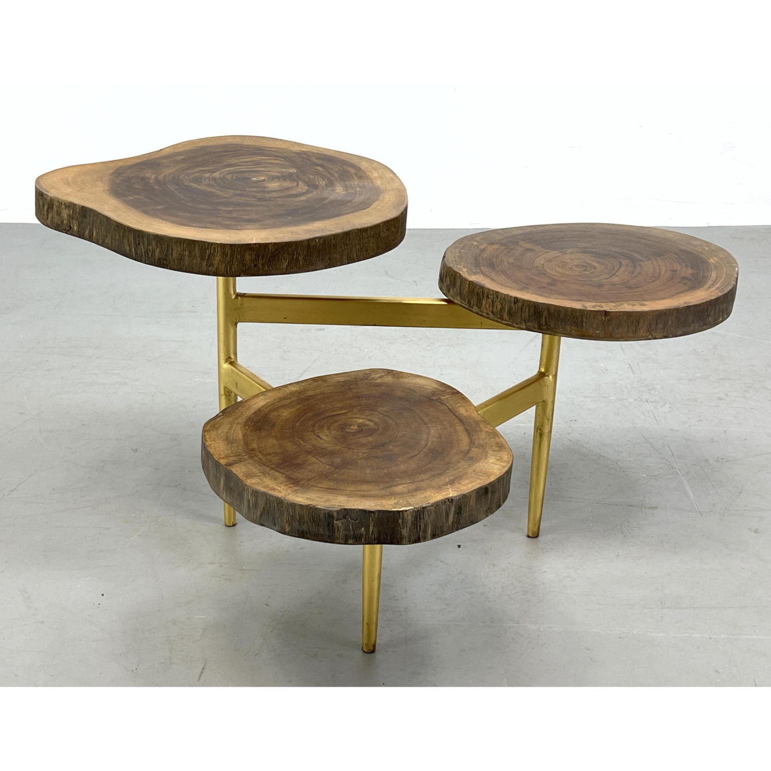 Appraisal: Triple Tier Natural Wood Slab Side Table Live edge tree